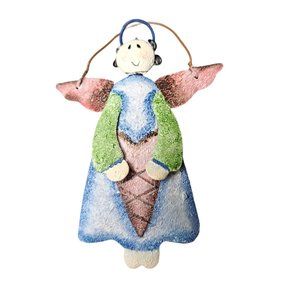 RUSTIC TIN ANGEL HOLDING HEART ORNAMENT CHRISTMAS DECOR 4.5" METAL HANDPAINTED